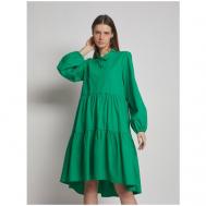 Платье-рубашка , в стиле бохо, свободный силуэт, до колена, карманы, размер S, зеленый ZOLLA