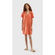 Платье , лен, повседневное, прямой силуэт, мини, размер M, оранжевый United Colors of Benetton