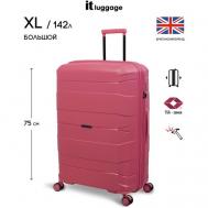 Чемодан , полипропилен, увеличение объема, опорные ножки на боковой стенке, 142 л, размер L, розовый IT Luggage