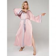 Халат  удлиненный, на завязках, длинный рукав, без карманов, пояс, размер 42-48, розовый ALZA