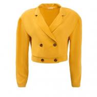 Пиджак , укороченный, силуэт полуприлегающий, размер 48/L, желтый, горчичный MINAKU