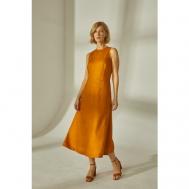 Платье , лен, повседневное, свободный силуэт, миди, карманы, размер 44, оранжевый Olga Skazkina