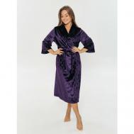 Халат  средней длины, укороченный рукав, пояс, карманы, трикотажная, размер 62, фиолетовый lovetex.store