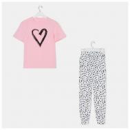 Пижама , брюки, футболка, застежка отсутствует, короткий рукав, без карманов, размер 40, розовый, белый ProMarket