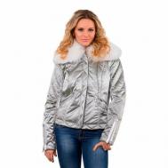 куртка , демисезон/зима, укороченная, силуэт прямой, карманы, отделка мехом, без капюшона, размер 38, серебряный Ratt Trend