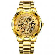 Наручные часы  Элегантные мужские наручные кварцевые часы с драконом, золотой FNGEEN