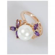 Кольцо помолвочное , аметист, жемчуг Swarovski синтетический, размер 18, белый Lotus Jewelry