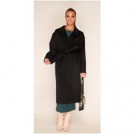 Пальто   демисезонное, шерсть, силуэт прямой, средней длины, размер 42, черный FIDAN
