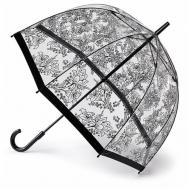 Зонт-трость , механика, купол 84 см., 8 спиц, система «антиветер», прозрачный, для женщин, черный FULTON