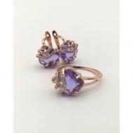 Комплект бижутерии : кольцо, серьги, бижутерный сплав, искусственный камень, размер кольца 18, фиолетовый, золотой APSARA