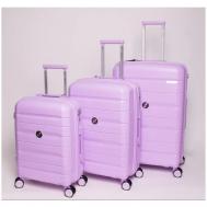 Умный чемодан , 3 шт., полипропилен, опорные ножки на боковой стенке, рифленая поверхность, увеличение объема, усиленные углы, водонепроницаемый, ребра жесткости, 60 л, размер S/M/L, фиолетовый Impreza