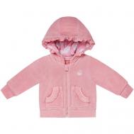 Куртка велюровая для девочки , 0,5 - 3 лет, 74 - 98 см, розовая, утепленная, с капюшоном, на пуговицах/ Куртка утепленная для новорожденных/ Куртка велюровая утепленная для малышей Diva Kids