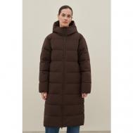 Пальто , средней длины, силуэт прямой, капюшон, манжеты, стеганая, размер XL, коричневый Finn Flare