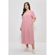 Платье , муслин, хлопок, в стиле бохо, свободный силуэт, макси, размер 54, розовый CLEO