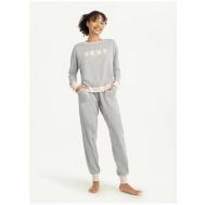 Пижама , свитшот, брюки, длинный рукав, трикотажная, размер S, серый DKNY
