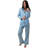 Пижама , брюки, рубашка, длинный рукав, карманы, размер M, голубой NICOLE HOME