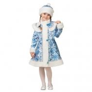 Карнавальный костюм "Снегурочка сатин Гжель 2 ", пальто, шапка, р.34, р.134 см Batik