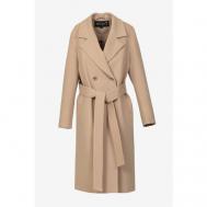 Пальто-халат  демисезонное, шерсть, силуэт прямой, удлиненное, размер 40-42/170, бежевый Margo