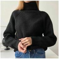 Пуловер, шерсть, длинный рукав, полуприлегающий силуэт, крупная вязка, размер единый, черный Melskos