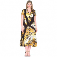 Платье , вискоза, повседневное, полуприлегающее, миди, размер 48, желтый, черный МадаМ Т