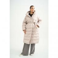 куртка   зимняя, силуэт свободный, капюшон, карманы, пояс/ремень, размер 54, бежевый Modress