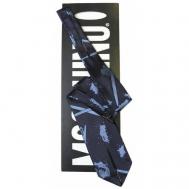 Галстук , натуральный шелк, широкий, для мужчин, синий Moschino