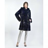Пальто , норка, силуэт прямой, капюшон, размер 38, синий Skinnwille