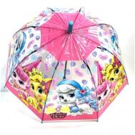 Зонт-трость полуавтомат, для девочек, розовый, голубой Без бренда