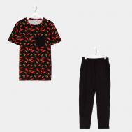 Пижама , брюки, футболка, размер 50, черный KAFTAN
