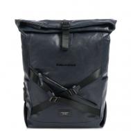 Рюкзак  торба , натуральная кожа, отделение для ноутбука, вмещает А4, внутренний карман, регулируемый ремень, синий Piquadro