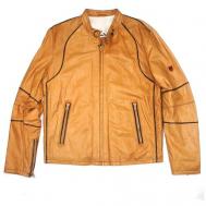 Кожаная куртка  демисезонная, силуэт прямой, карманы, размер M, бежевый Franco Rossetti