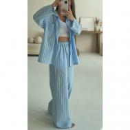 Пижама , рубашка, брюки, длинный рукав, размер 42, голубой La Vuar