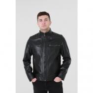 Кожаная куртка  демисезонная, силуэт прямой, без капюшона, водонепроницаемая, внутренний карман, ветрозащитная, карманы, размер 54, черный V12