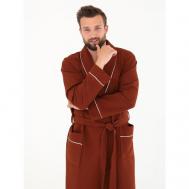 Халат , длинный рукав, пояс/ремень, банный халат, карманы, размер 48, коричневый Everliness