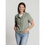 Блуза  , повседневный стиль, прямой силуэт, короткий рукав, карманы, размер 46, зеленый Kayros