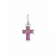Крестик  Серебряная подвеска крест с натуральными камнями., серебро, 925 проба, родирование, рубин, размер 1.9 см. CORDE