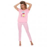 Пижама , брюки, футболка, короткий рукав, пояс, размер 46, розовый ALERAN