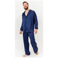 Пижама , рубашка, брюки, застежка пуговицы, карманы, размер L, синий NICOLE HOME