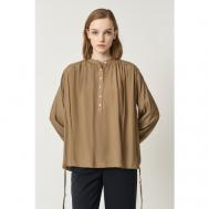 Блуза  , повседневный стиль, прилегающий силуэт, длинный рукав, манжеты, размер 42, коричневый Baon