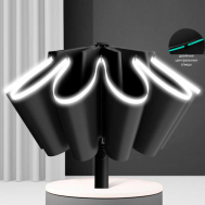 Смарт-зонт автомат, 3 сложения, купол 105 см., 20 спиц, обратное сложение, система «антиветер», чехол в комплекте, со светоотражающими элементами, черный Yanzhi