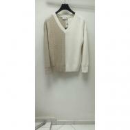Пуловер , шерсть, длинный рукав, прямой силуэт, трикотаж, размер 52, бежевый Franco Vello