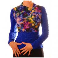 Блуза  , нарядный стиль, прилегающий силуэт, длинный рукав, размер XXXL, синий TheDistinctive