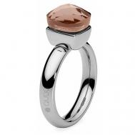 Кольцо , нержавеющая сталь, серебрение, розовый Qudo