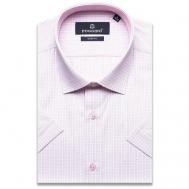 Рубашка , деловой стиль, прилегающий силуэт, классический воротник, короткий рукав, без карманов, манжеты, в клетку, размер XXL (45-46 cm.), розовый Poggino