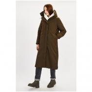 Куртка  , демисезон/зима, удлиненная, силуэт свободный, капюшон, утепленная, вентиляция, стеганая, водонепроницаемая, ветрозащитная, размер 50, хаки Baon
