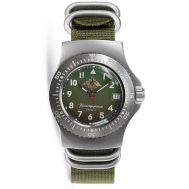Наручные часы  Командирские, зеленый, серебряный Vostok
