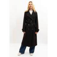 Пальто  демисезонное, шерсть, силуэт прямой, удлиненное, размер 46, черный DLusso