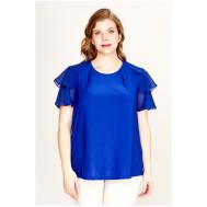 Блуза  , повседневный стиль, полуприлегающий силуэт, укороченный рукав, однотонная, размер 48, синий OLSI
