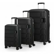 Комплект чемоданов , 3 шт., полипропилен, водонепроницаемый, ребра жесткости, черный American Tourister