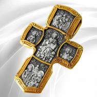Крест серебряный мужской нательный православный большой с золочение "Господь Вседержитель. Ангел Хранитель" оберег ручной работы VITACREDO